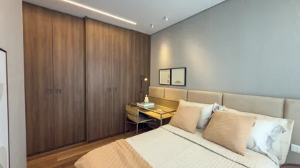 Dormitório do apartamento decorado — foto real do apartamento decorado