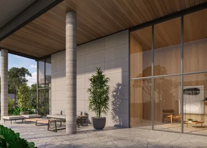 Lobby externo — perspectiva ilustrativa